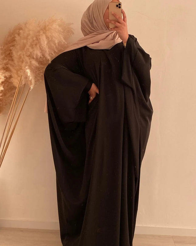 Jilbab-Prayer Dress Batwing Sleeves Islamic Abaya Dubai Turkish Muslim Jilbabs Ramadan Eid Hijabi Outfit Jilbeb Solid Color (No Scarf)