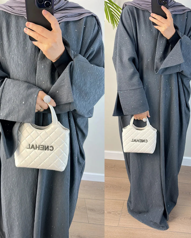 Winter Open Abaya for Women Kimono Muslim Abayas with Shining Powder Dubai Autumn Kebaya Modest Islam Outfit Kaftan Hijab Dress