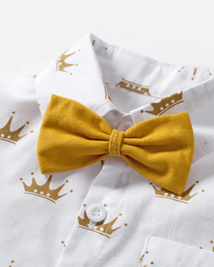 Babies outfits Boys Sets Clothing Summer Crown Print Polo T-Shirt White Shorts Yellow Bowtie Children's Clothing For Boy Kids Clothes Boys