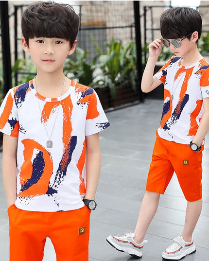 Kids outfits Boys Kids 2023 New summer outfits Cotton Teenage Boys Clothing casual Suit Children Short Sleeve Shirt Shorts Set 4 6 8 12 Years