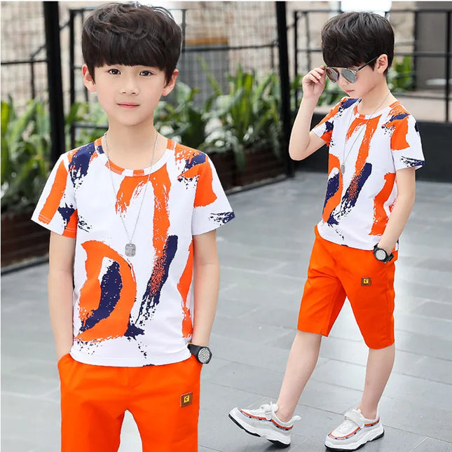 Kids outfits Boys Kids 2023 New summer outfits Cotton Teenage Boys Clothing casual Suit Children Short Sleeve Shirt Shorts Set 4 6 8 12 Years