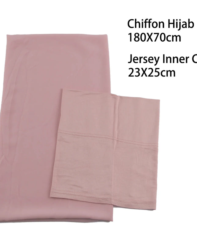 Hijab Muslim Women Chiffon HIjab With Matching Under Cap Hijab Headscarf  Chiffon Long Shawl With Match Color Jersey Inner Caps