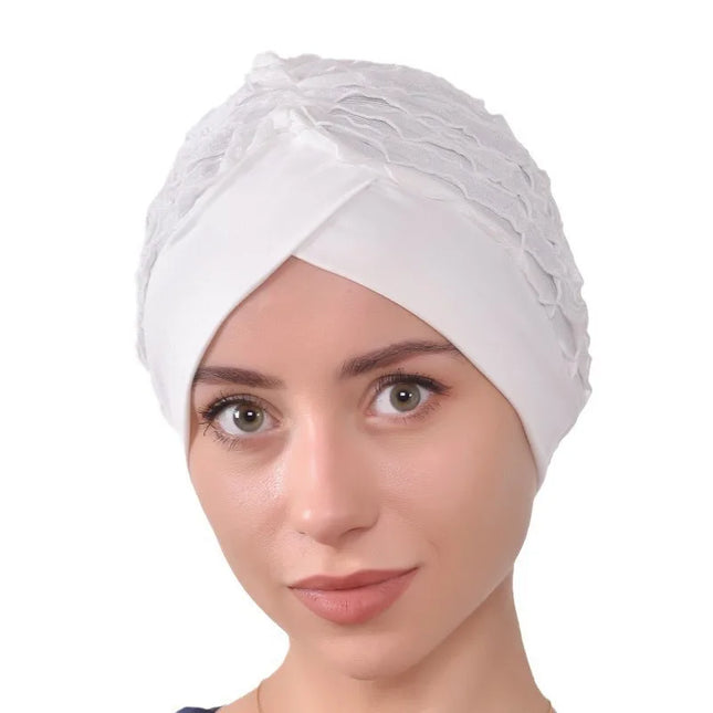 Hijab Cap Forehead Cross Women's Lace Turban Cap Elastic Muslim Headscarf Bonnet Islamic Female Solid Color Head Wraps Beanie Caps