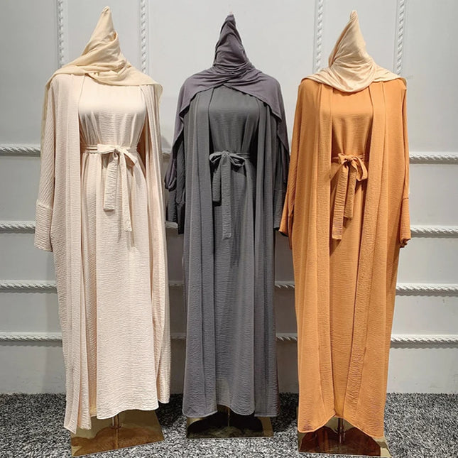 Abaya Set Muslim Hijab Dress Plain Eid Dubai Open Abayas for Women Turkey Inner Dresses African Islam Modest Outfits