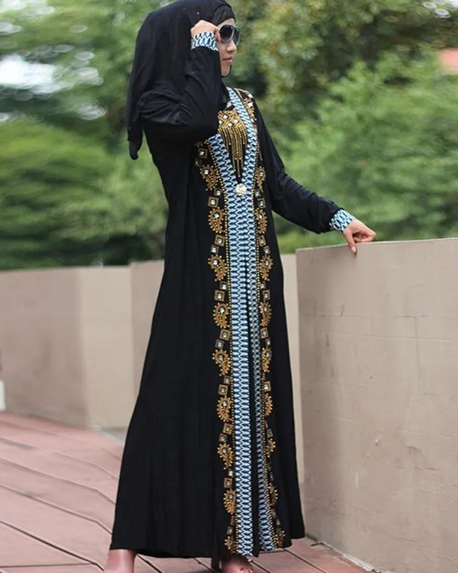 Dress Dubai Arab Islam Abaya Women Muslim Long Dress Sequin Beading Kaftan Robes Elegant Splice Maxi Dresses Islamic Clothing Caftan