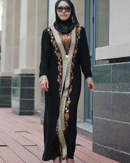 Dress Dubai Arab Islam Abaya Women Muslim Long Dress Sequin Beading Kaftan Robes Elegant Splice Maxi Dresses Islamic Clothing Caftan