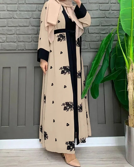 Abaya Women's Two Pieces Set Female Moroccan Kaftan Embroidered Chiffon Coat Muslim Set Dubai Abaya Turkey Women Abayas Islam Clothing