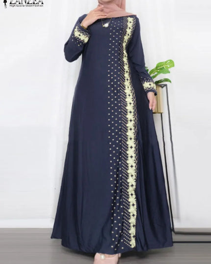 Dress Women Vintage Floral Printed Maxi Dress Autumn Long Sleeve Kaftan Muslim Sundress Robe Femme Ramadan Islamic Clothing