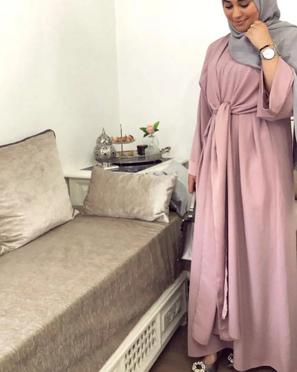 Dress -  Robe Musulmane Turkish Dubai Fashion Silky Muslim kaftan Robe full length Worship Service abaya