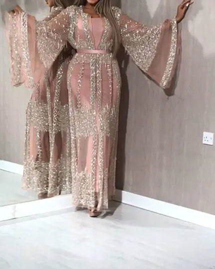 Dress Luxury Kimono Kaftan Robe Dress Abaya Caftan Marocain Dubai Islam Hijab Muslim Qatar Oman Turkey Clothing 2 Pices