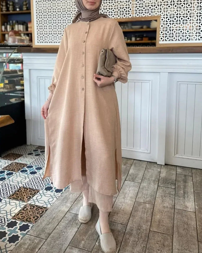 Two Piece Set Casual Muslim Set for Women  Caftan Muslim Dress Plus-size Autumn Loose Temperament Commuter Long 2-piece Set