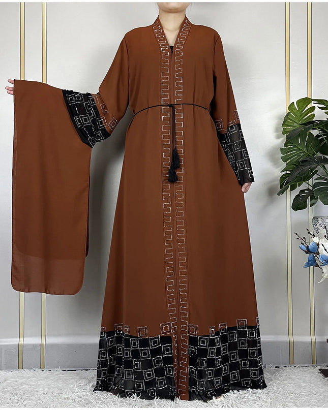 Dresses For Women Elegant Dresses Dubai Party Outfits Long Sleeved Chiffon Dashiki Muslim Women Robe Open African Abaya Clothing