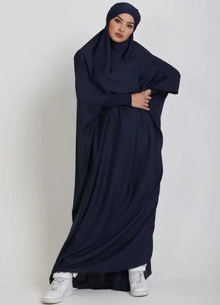 Jilbab-Prayer Outfit One-piece Prayer Dress Muslim Women Hooded Abaya Smocking Sleeve Islamic Clothing Dubai Saudi Black Robe Turkish Modesty