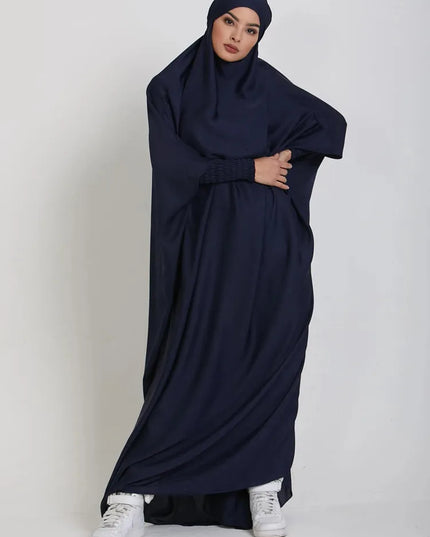 Jilbab-Prayer Outfit One-piece Prayer Dress Muslim Women Hooded Abaya Smocking Sleeve Islamic Clothing Dubai Saudi Black Robe Turkish Modesty