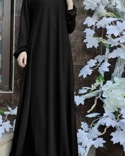 Dress Casual Solid Maxi Robe Spring Muslim Dress Long Sleeve O-Neck Dresses Woman Stylish Loose Sundress Abaya Kaftan 2023