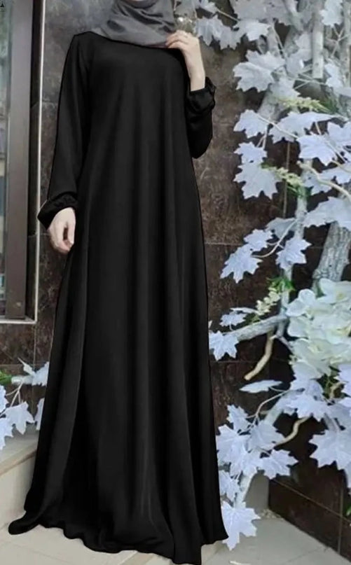 Dress Casual Solid Maxi Robe Spring Muslim Dress Long Sleeve O-Neck Dresses Woman Stylish Loose Sundress Abaya Kaftan 2023