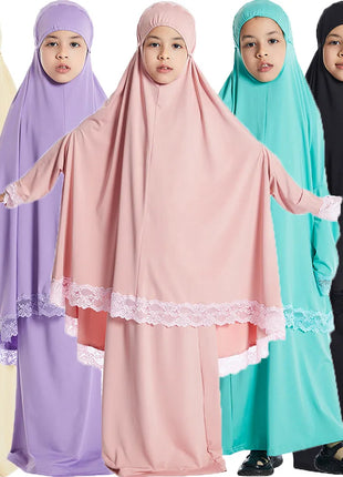Kids Outfits Muslim Kids Girls Hijab Dress Overhead Eid Ramadan Khimar Skirt Prayer Garment Islam Caftan Burqa Abaya Robe Kaftan Hooded Gown