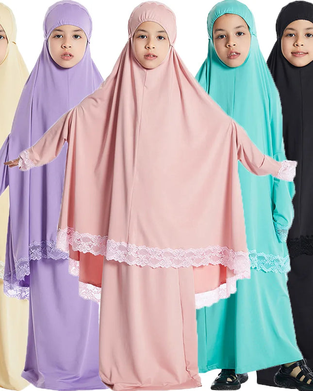 Kids Outfits Muslim Kids Girls Hijab Dress Overhead Eid Ramadan Khimar Skirt Prayer Garment Islam Caftan Burqa Abaya Robe Kaftan Hooded Gown