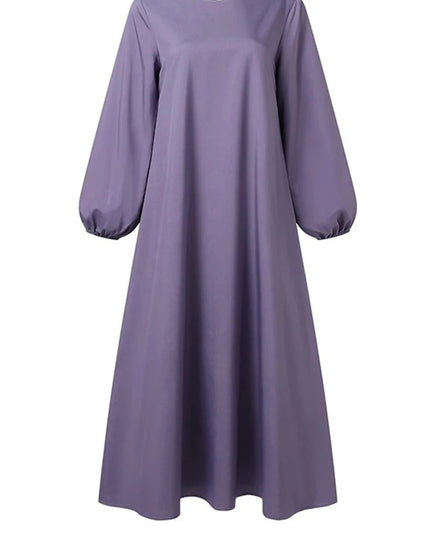 Dress Casual Solid Maxi Robe Spring Muslim Dress Long Sleeve O-Neck Dresses Woman Stylish Loose Sundress Abaya Kaftan 2023