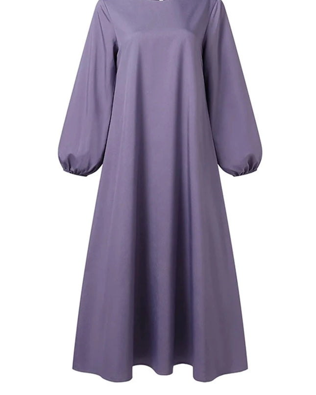 Dress Casual Solid Maxi Robe Spring Muslim Dress Long Sleeve O-Neck Dresses Woman Stylish Loose Sundress Abaya Kaftan 2023