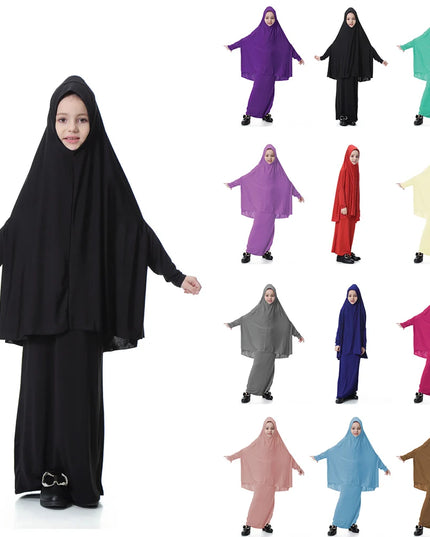 Kids Outfits Muslim Kids Girls Prayer Garment Clothes Overhead Hijab Abaya Islamic Niqab Kaftan Khimar Caftan Arabic Robe Eid Ramadan Dress