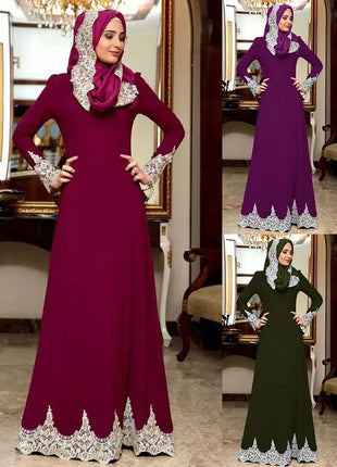 Dress Vintage Muslim Dress Women Slim Fit Long Sleeve Maxi Hijab Dresses Islamic Clothing Big Swing A-line Abaya Dress Dubai Kimono