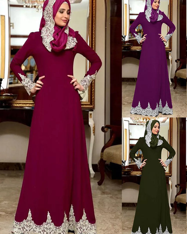 Dress Vintage Muslim Dress Women Slim Fit Long Sleeve Maxi Hijab Dresses Islamic Clothing Big Swing A-line Abaya Dress Dubai Kimono