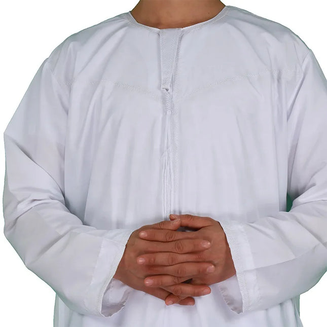 Jubba Muslim Fashion Men Jubba Thobe Long Sleeve White Color Round Neck Islamic Arabic Kaftan Men Abaya  Islamic Clothing