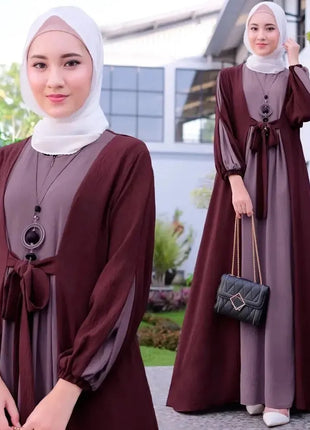 Dress Muslim Women's Prayer Dress Middle East Islamic Color Matching Long Skirt with Pullover  Abaya Khimar Jilbab Kaftan Long Dress