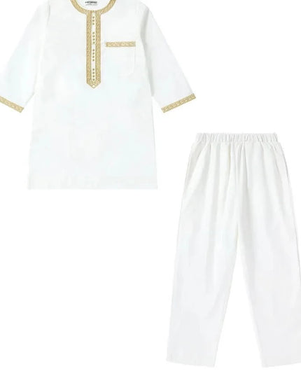 Kids Outfits  2024 Saudi Arabia Children Robe Muslim Clothes Kids Qamis Boy Thobe 2 Piece Set Islamic Clothing Men Party Abaya Kaftan