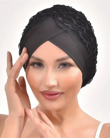 Hijab Cap Forehead Cross Women's Lace Turban Cap Elastic Muslim Headscarf Bonnet Islamic Female Solid Color Head Wraps Beanie Caps