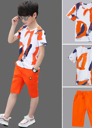 Kids outfits Boys Kids 2023 New summer outfits Cotton Teenage Boys Clothing casual Suit Children Short Sleeve Shirt Shorts Set 4 6 8 12 Years