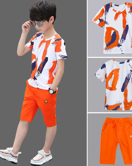 Kids outfits Boys Kids 2023 New summer outfits Cotton Teenage Boys Clothing casual Suit Children Short Sleeve Shirt Shorts Set 4 6 8 12 Years