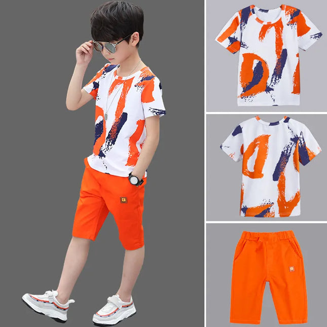 Kids outfits Boys Kids 2023 New summer outfits Cotton Teenage Boys Clothing casual Suit Children Short Sleeve Shirt Shorts Set 4 6 8 12 Years