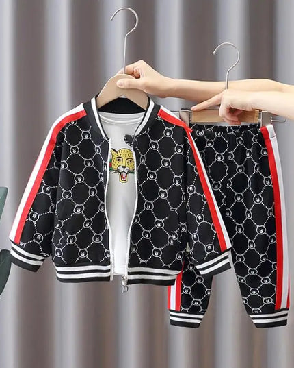 Babies Outfits Spring baby clothes for boys Children printed bear zipper jacket+cartoon shirts+pants 3pcs infant outfits Toddler Kids Tracksuit