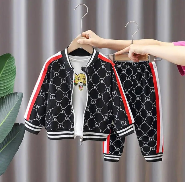 Babies Outfits Spring baby clothes for boys Children printed bear zipper jacket+cartoon shirts+pants 3pcs infant outfits Toddler Kids Tracksuit