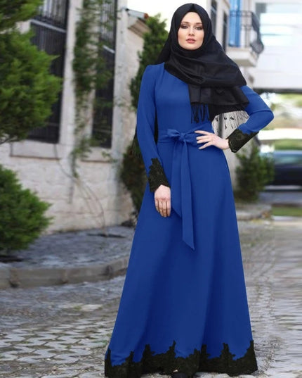 Dress Arab Dubai Muslim Dress Elegant Kaftan  Abaya Turkish Robes Long Sleeve Islamic Clothing with Belt