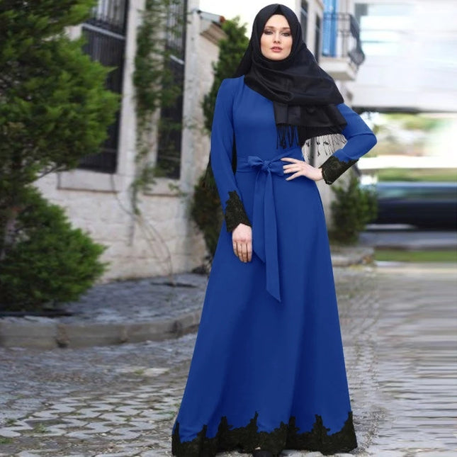 Dress Arab Dubai Muslim Dress Elegant Kaftan  Abaya Turkish Robes Long Sleeve Islamic Clothing with Belt