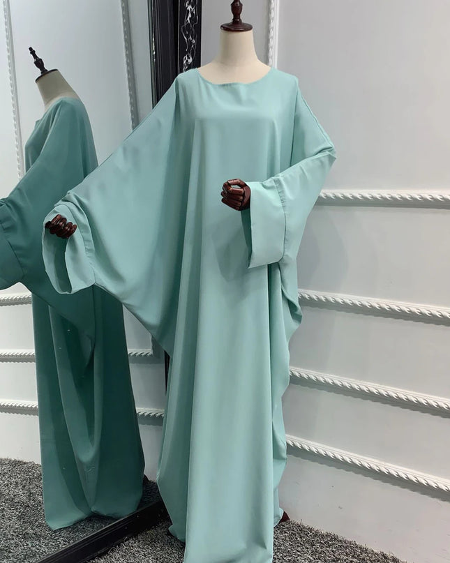 Jilbab-Prayer Dress Batwing Sleeves Islamic Abaya Dubai Turkish Muslim Jilbabs Ramadan Eid Hijabi Outfit Jilbeb Solid Color (No Scarf)