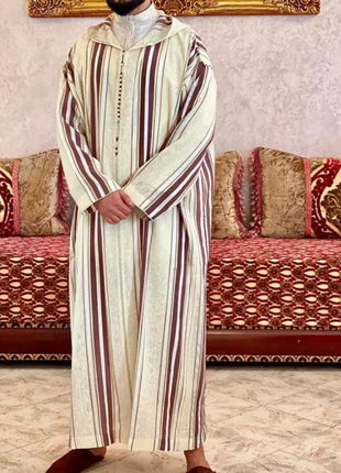 Jubba New Muslim Jubba Thobe Clothes Men Hoodie Ramadan Spring Autumn Abaya Dubai Turkey Islamic Clothing Male Casual Loose Red Stripe