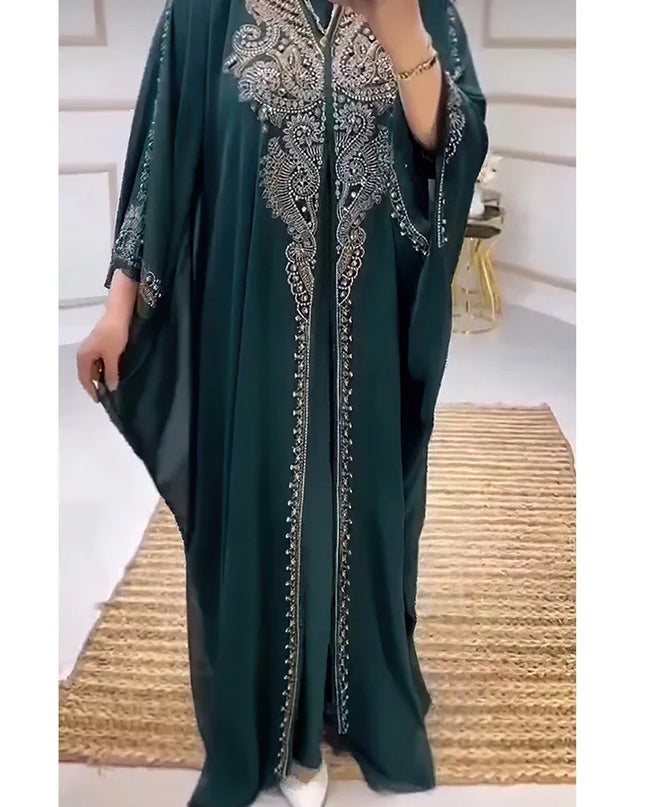 Dress Eid Muslim Dress for Women Hooded Abaya 2 Piece Set Diamond Jalabiya Morocco Party Dresses Dubai Abayas Kaftan Vestido Long Robe