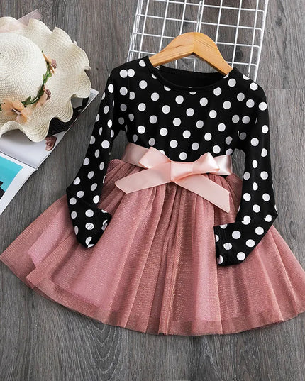 Babies outfit Long Sleeve Dress For Girl Polka Dot Bow Kid Clothes 2 3 4 5 6 Year Baby Tutu Birthday Outfit Party Wear Summer Dress Cloth