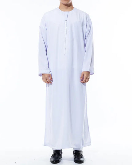 Jubba Muslim Fashion Men Jubba Thobe Long Sleeve White Color Round Neck Islamic Arabic Kaftan Men Abaya  Islamic Clothing