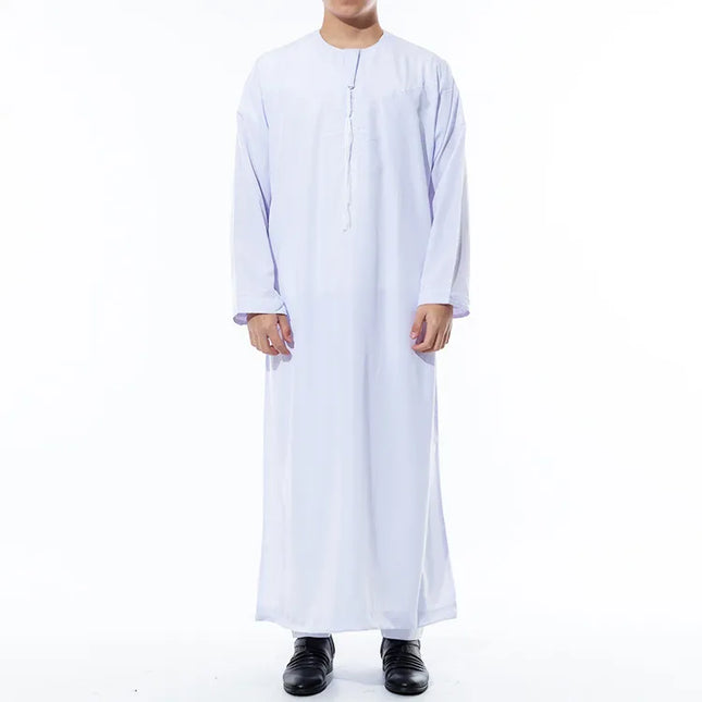 Jubba Muslim Fashion Men Jubba Thobe Long Sleeve White Color Round Neck Islamic Arabic Kaftan Men Abaya  Islamic Clothing