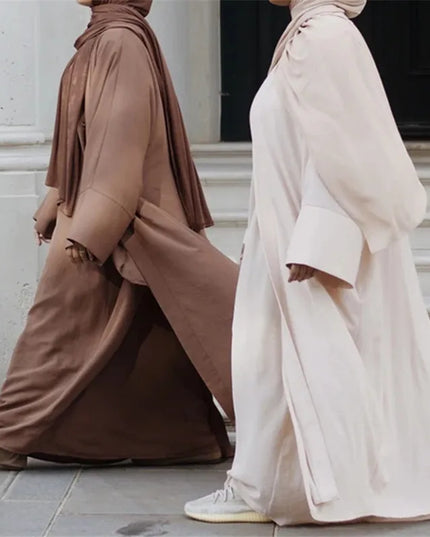 Abaya Set Muslim Hijab Dress Plain Eid Dubai Open Abayas for Women Turkey Inner Dresses African Islam Modest Outfits