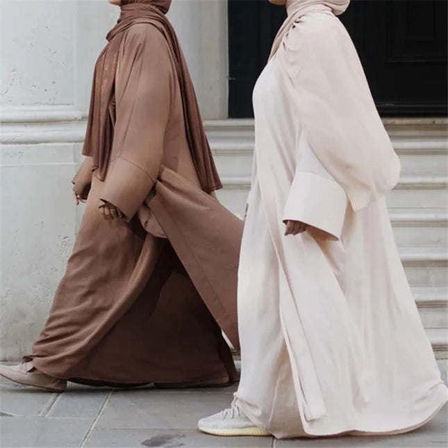 Abaya Set Muslim Hijab Dress Plain Eid Dubai Open Abayas for Women Turkey Inner Dresses African Islam Modest Outfits