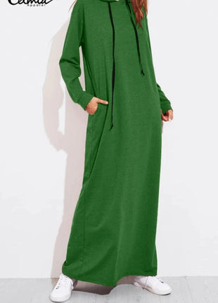 Dress Celmia 2023 Women Maxi Dress Autumn Fashion Vintage Hooded Dress Sweatshirt Winter Long Sleeve Hoodies Winter Vestido Robe Femme
