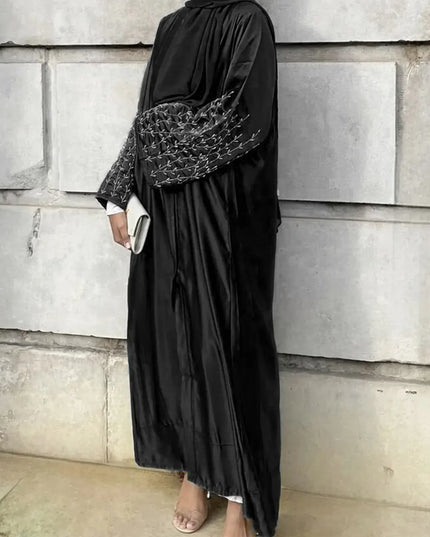 Abaya Dubai Party Kaftan Solid Beaded Muslim Fashion Hijab Dress Summer Open Abayas for Women Turkey Islam Modest Outfit