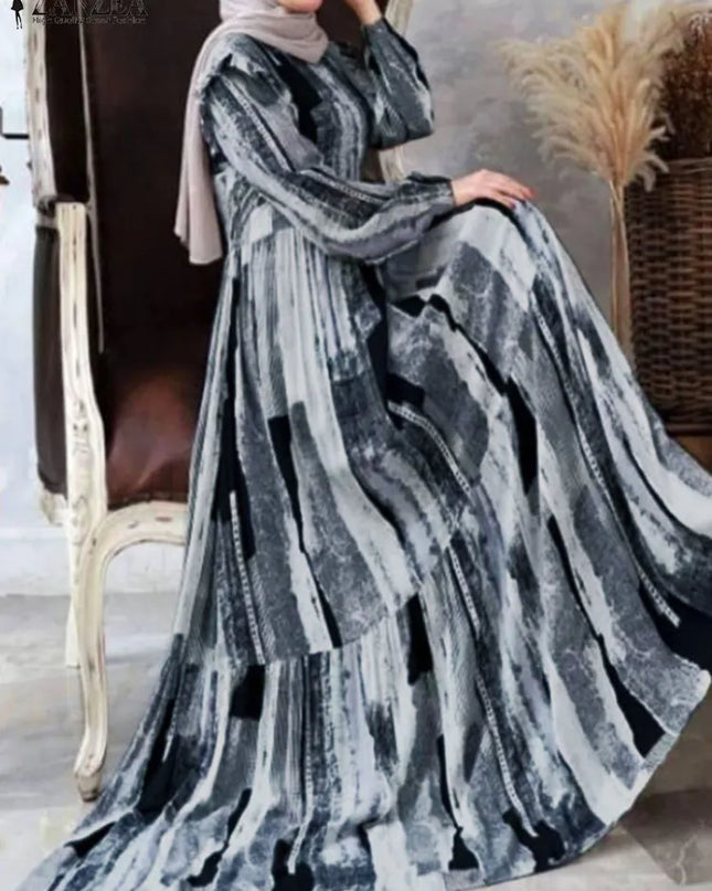 Dress Ramadan Abaya Muslim Fashion Maxi Dresses Women Vintage Printed Sundress Autumn Robe Femme Bohemian Long Sleeve Vestidos