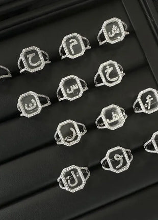 Accessories New Design Women's Fashion Ring Simple Zircon Arabic Letters Glass Square Design Ring Arabian Style Party Jewelry Accessory